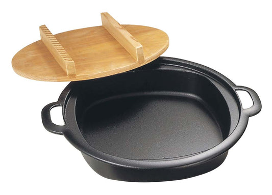 Nambu Ironware Cast Iron Sukiyaki/Dumpling Pot with wooden Lid 24cm 20044