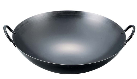 EBM Pressed Blue Temper Iron Double Handle Chinese Wok