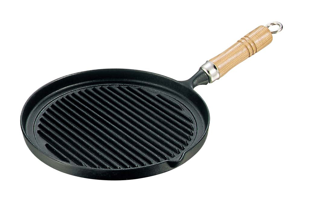 Nambu Ironware Cast Iron Grill Pan with wooden Handle 25cm 23029